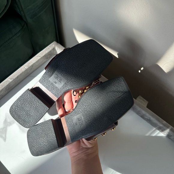 Zara Brown Studded Wooden Base Sandals Women’s Size 5 - Picture 7 of 9